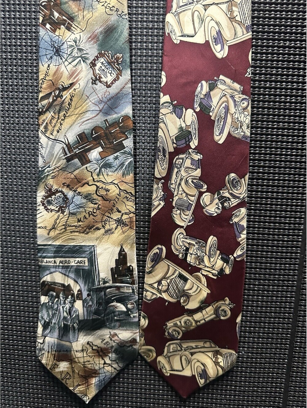 VTG Novelty Tie Lot Classic Cars Casablanca Travel Map Retro Mens Neckties